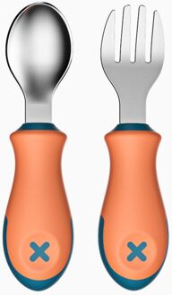 Kinderen Servies 304 Roestvrij Staal Korte Handvat Vork Lepel Baby Draagbare Training Effen Voedsel Lepel Set Baby Lepel H41-186 Oranje