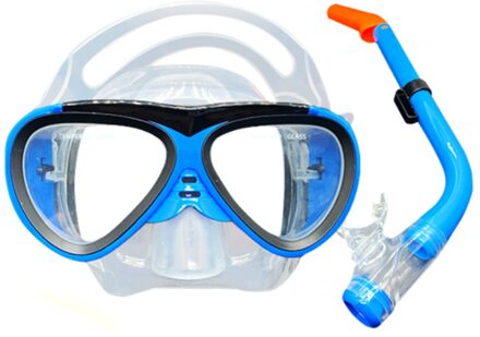 Kinderen Snorkel Bril Set Siliconen Vier-Lens Panoramisch Scuba Duikbril Droge Snorkel Anti Fog Zwemmen Snorkel Bril blauw