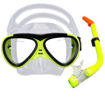 Kinderen Snorkel Bril Set Siliconen Vier-Lens Panoramisch Scuba Duikbril Droge Snorkel Anti Fog Zwemmen Snorkel Bril geel