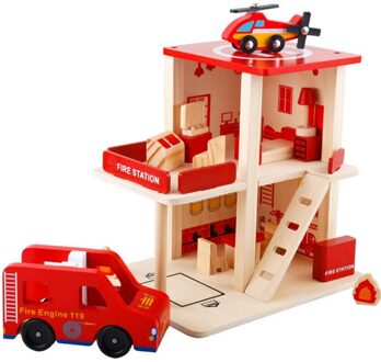 Kinderen Spelen Huis Rollenspel Simulatie Diy Hut Politie Station Fire Station Postkantoor Houten Speelgoed rood