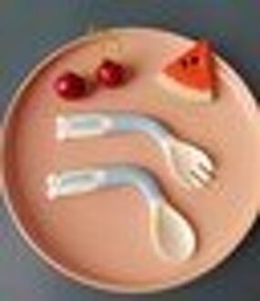 Kinderen Twisted Vork Lepel Set Draagbare Baby Voedingssupplement Servies Leren Te Eten Lepel Flexibele Lepel 0-3 jaar Oud blauw