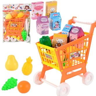 Kinderen Winkelwagentje Speelgoed kinderen Educatief Supermarkt Winkelwagen 21 PCS Rollenspel Speelgoed Oranje