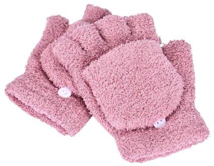 Kinderen Winter Handschoenen Kind Stijl Jongen Meisje Gebreide Handschoenen Winter Kinderen Kids 3-12Year Warm Half Vinger Flip Cover Handschoenen roze