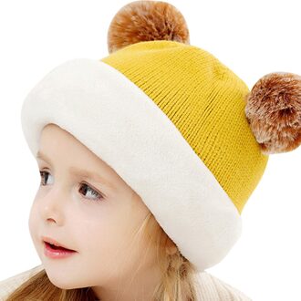Kinderen Winter Hoeden Oren Meisjes Jongens Kinderen Warm Caps Sjaal Set Baby Bonnet Gebreide Leuke Kerst Hoed Voor Meisje jongen geel