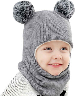 Kinderen Winter Hoeden Oren Meisjes Jongens Kinderen Warm Caps Sjaal Set Baby Bonnet Gebreide Leuke Kerst Hoed Voor Meisje jongen Grijs