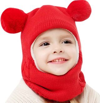 Kinderen Winter Hoeden Oren Meisjes Jongens Kinderen Warm Caps Sjaal Set Baby Bonnet Gebreide Leuke Kerst Hoed Voor Meisje jongen Rood
