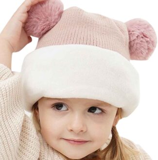 Kinderen Winter Hoeden Oren Meisjes Jongens Kinderen Warm Caps Sjaal Set Baby Bonnet Gebreide Leuke Kerst Hoed Voor Meisje jongen Roze
