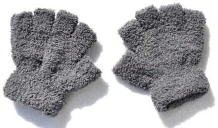 Kinderen Winter Warm Half Vinger Handschoenen Voor 4-11 Jaar Oud Half Vinger Handschoenen Donkergrijs