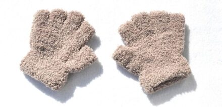Kinderen Winter Warm Half Vinger Handschoenen Voor 4-11 Jaar Oud Half Vinger Handschoenen khaki
