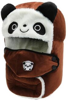 Kinderen Winter Warme Muts Schattige Panda Oorbeschermer Bomber Hoed Jongen Meisje Plus Fluwelen Dikke Beanie Hat koffie kleur