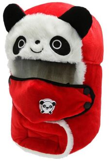 Kinderen Winter Warme Muts Schattige Panda Oorbeschermer Bomber Hoed Jongen Meisje Plus Fluwelen Dikke Beanie Hat rood