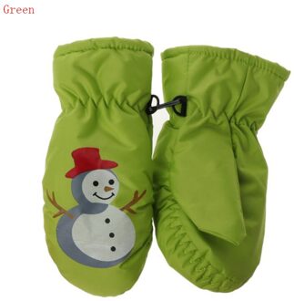 Kinderen Winter Warme Ski Handschoenen Jongens Meisjes Sport Waterdicht Winddicht Antislip Sneeuw Wanten Uitgebreide Pols Skiën Handschoenen groen