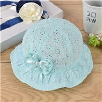 Kinderen Zomer Panama Hollow Caps Baby Meisjes Visser Hoed Kids Meisjes Strik Parel Hoed Mode Baby Emmer Zonnehoed bloemen blauw