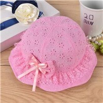 Kinderen Zomer Panama Hollow Caps Baby Meisjes Visser Hoed Kids Meisjes Strik Parel Hoed Mode Baby Emmer Zonnehoed bloemen donker roze