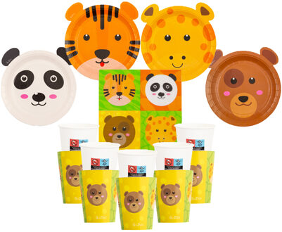 Kinderfeest bordjes/servies set - 16-personen - dierentuin thema - gevormd - papier/karton