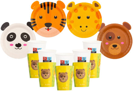 Kinderfeest bordjes/servies set - 16-personen - dierentuin thema - gevormd - papier/karton
