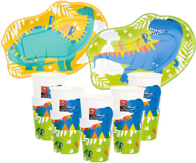 Kinderfeest bordjes/servies set - 16-personen - Dinosaurus thema - Dino - papier/karton