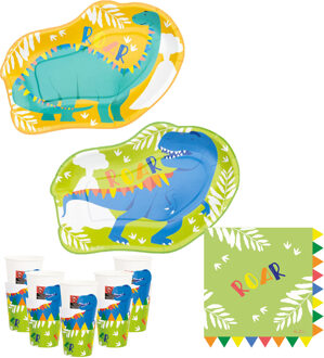 Kinderfeest bordjes/servies set - 16-personen - Dinosaurus thema - papier/karton