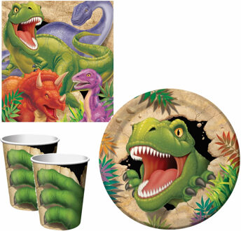 Kinderfeestje Dinosaurussen thema tafel dekken eetset voor 16x kinderen