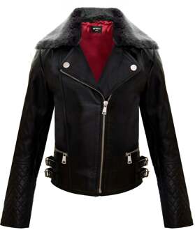 Kinderjassen Meisjes 100% leren bikerjacks met afneembare kraag (3-13 jaar) Zwart - 3-4J / 98-104cm