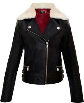 Kinderjassen Meisjes 100% leren bikerjacks met afneembare kraag (3-13 jaar) Zwart