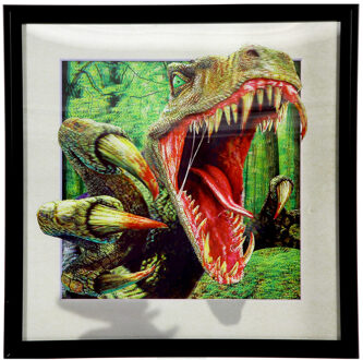 Kinderkamer 3D dinosaurus schilderij - T-Rex - in zwarte lijst - 40 x 40 cm - Dino posters