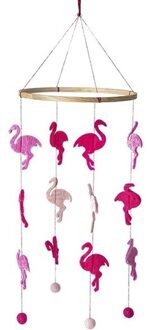 Kinderkamer boxmobiel flamingos thema 45 cm hout/vilt