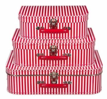 Kinderkamer koffertje rood met witte strepen 25 cm