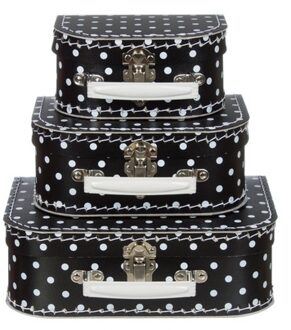 Kinderkamer koffertje zwart met witte stippen 20 cm