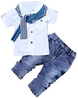Kinderkleding Sets Kids Baby Jongens Korte Mouw T-shirt Tops + Sjaal + Broek Kleding Outfits Tiener Jongens Baby Casual kleding 7T