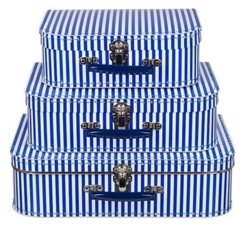 Kinderkoffertje blauw gestreept 30 cm