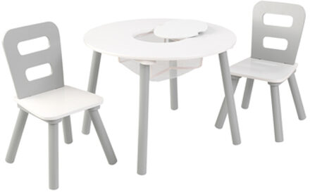 Kinderopbergtafel en stoelen set grijs massief hout 26166