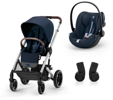 Kinderwagen Balios S Lux Silver Ocean Blauw inclusief baby-autostoeltje Cloud G i-Size Plus Ocean Blauw en Adapter Zwart