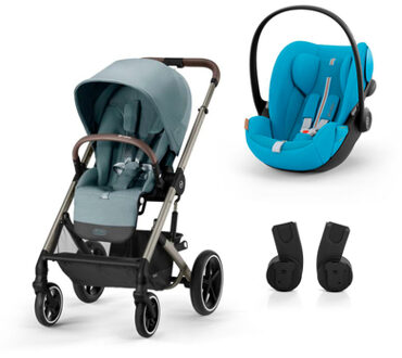 Kinderwagen Balios S Lux Taupe Sky Blue inclusief Cloud G baby-autostoeltje i-Size Plus Beach Blue en Adapter Zwart