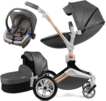 Kinderwagen Cochecito de bebé Cochecito Buggy Pu Cuero plegable Portátil Sistema de viaje Cochecito 360 Función de rotación
