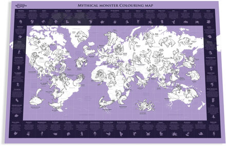 Kinderwereldkaart World mythische monsters doodle - om in te kleuren | 85 x 60 cm | Maps International
