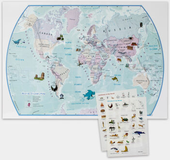 Kinderwereldkaart World stickerkaart geïllustreerd | Maps International