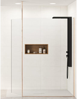 Kinedo Ekinox duo inloopdouche - 70x207 - met 45cm extra draaibare wand - vloer/plafondsteun links - 6mm helder glas - Aluminium / veiligheidsglas rosé glans pa4220rtnemg