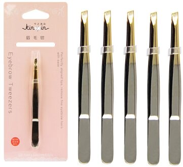 KINEPIN 1 st Pro 24 k Goud Vrouwen Rvs Ontharing Wenkbrauw Pincet Clip Beauty Makeup Tools Slant brow 5stk