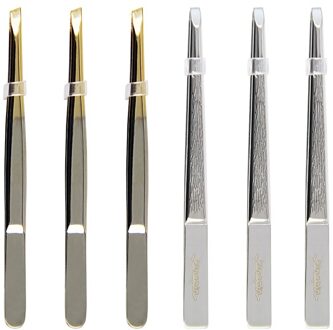 KINEPIN 1 st Pro 24 k Goud Vrouwen Rvs Ontharing Wenkbrauw Pincet Clip Beauty Makeup Tools Slant brow 6stk