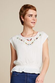 King Louie Selly Citrine Embroidery top in crème Wit/Multicolour