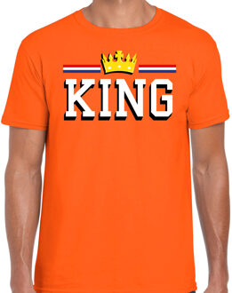 King met gouden kroon t-shirt oranje voor heren - Koningsdag shirts M
