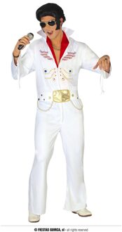 King Of Rock Elvis Kostuum Volwassenen Wit - Transparant, Multikleur - Print