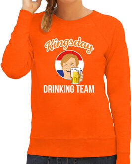 Kingsday drinking team sweater oranje voor dames - Koningsdag truien L - Feesttruien