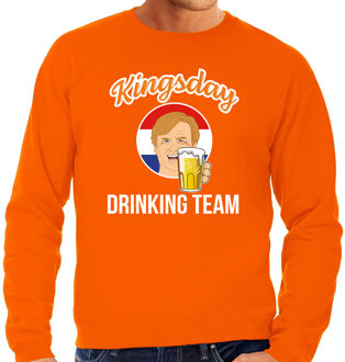 Kingsday drinking team sweater oranje voor heren - Koningsdag truien S - Feesttruien