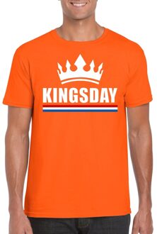 Kingsday met kroon shirt oranje heren 2XL - Feestshirts