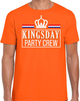 Kingsday party crew t-shirt oranje met witte letters voor heren - Koningsdag shirts S - Feestshirts