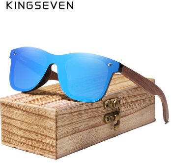 KINGSEVEN Handgemaakte Gepolariseerde Notenhout Zonnebril Mannen Vrouwen Brand Kleurrijke Zonnebril Spiegel Shades blauw okkernoot Wood