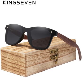 KINGSEVEN Handgemaakte Gepolariseerde Notenhout Zonnebril Mannen Vrouwen Brand Kleurrijke Zonnebril Spiegel Shades grijs okkernoot Wood