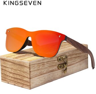 KINGSEVEN Handgemaakte Gepolariseerde Notenhout Zonnebril Mannen Vrouwen Brand Kleurrijke Zonnebril Spiegel Shades rood okkernoot Wood